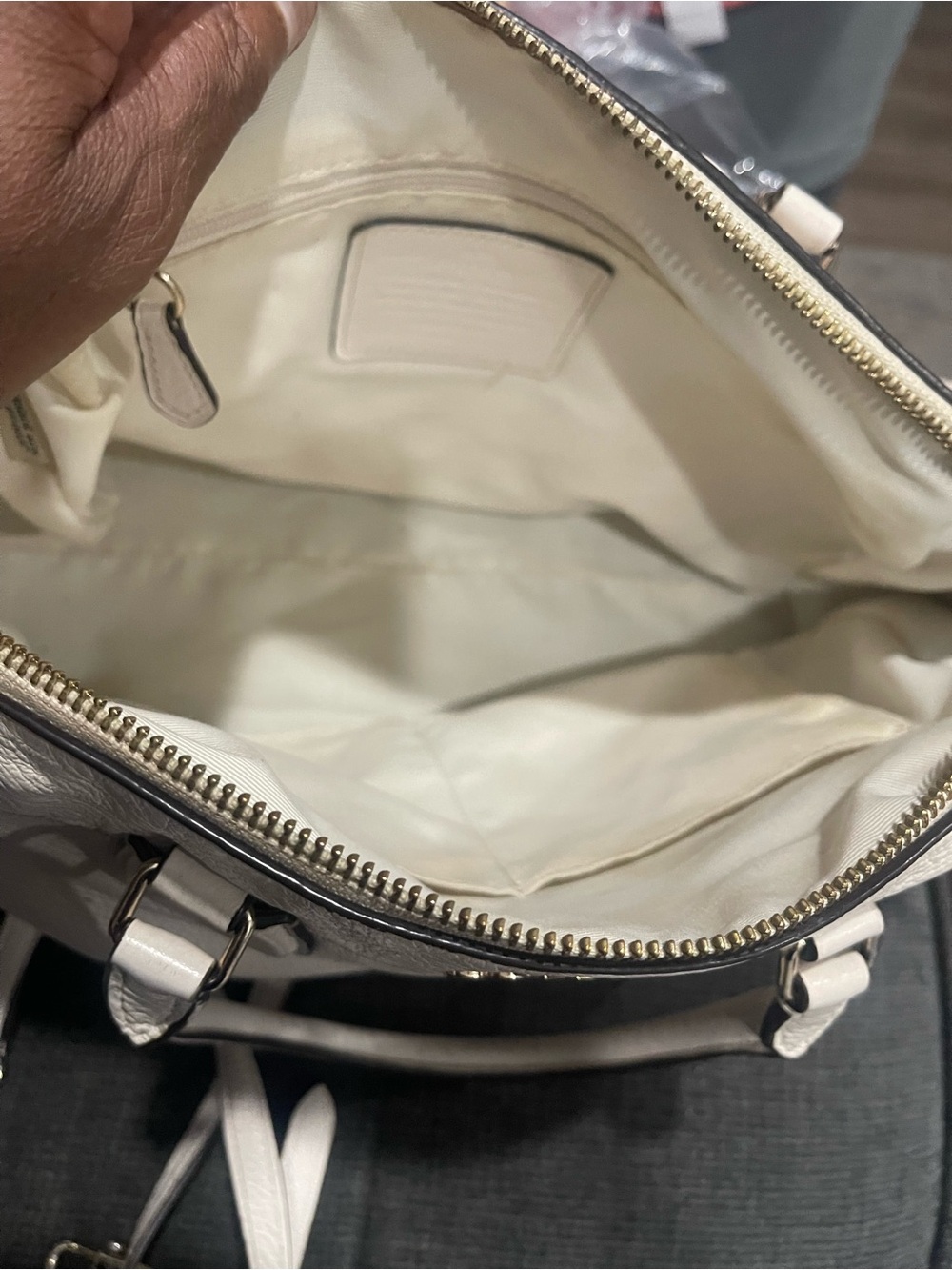 Coach Pebbled Leather Darcie Satchel in Light Beige - Picture 6 of 6